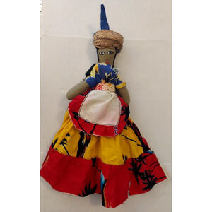 Jamaican Folk Art Handmade Traditional Colorful Cloth Rag Doll 16"